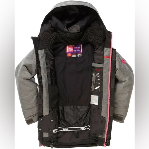 686 Girls Lily Waterproof Insulated Snow Jacket Charcoal Gray and Pink - Picture 2 of 16